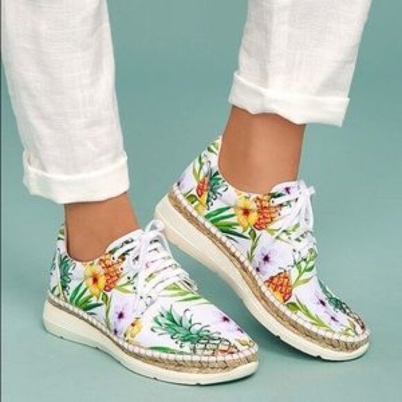 Free People Jackson White Tropical Print Espadrille Sneakers - NWOT/NWOB - Picture 1 of 16